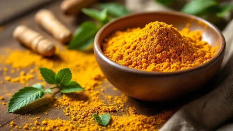 Instead of commercial toothpaste, this neem and turmeric powder naturally whitens teeth